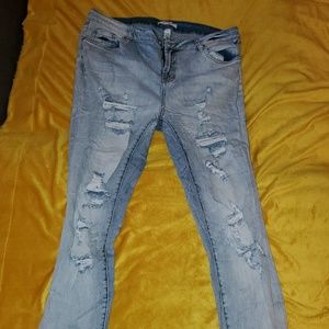 Distressed blue jeans👖